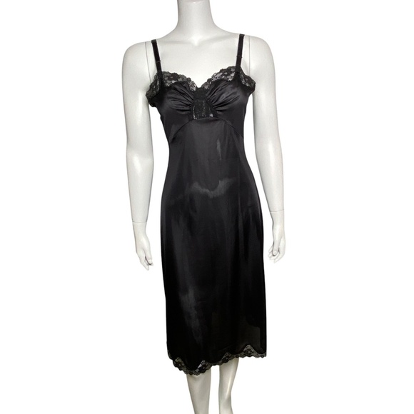 Shadowline Black Full Slip Dress Size 34 Tall Lace Trim Nylon Adjustable Straps - Picture 1 of 7